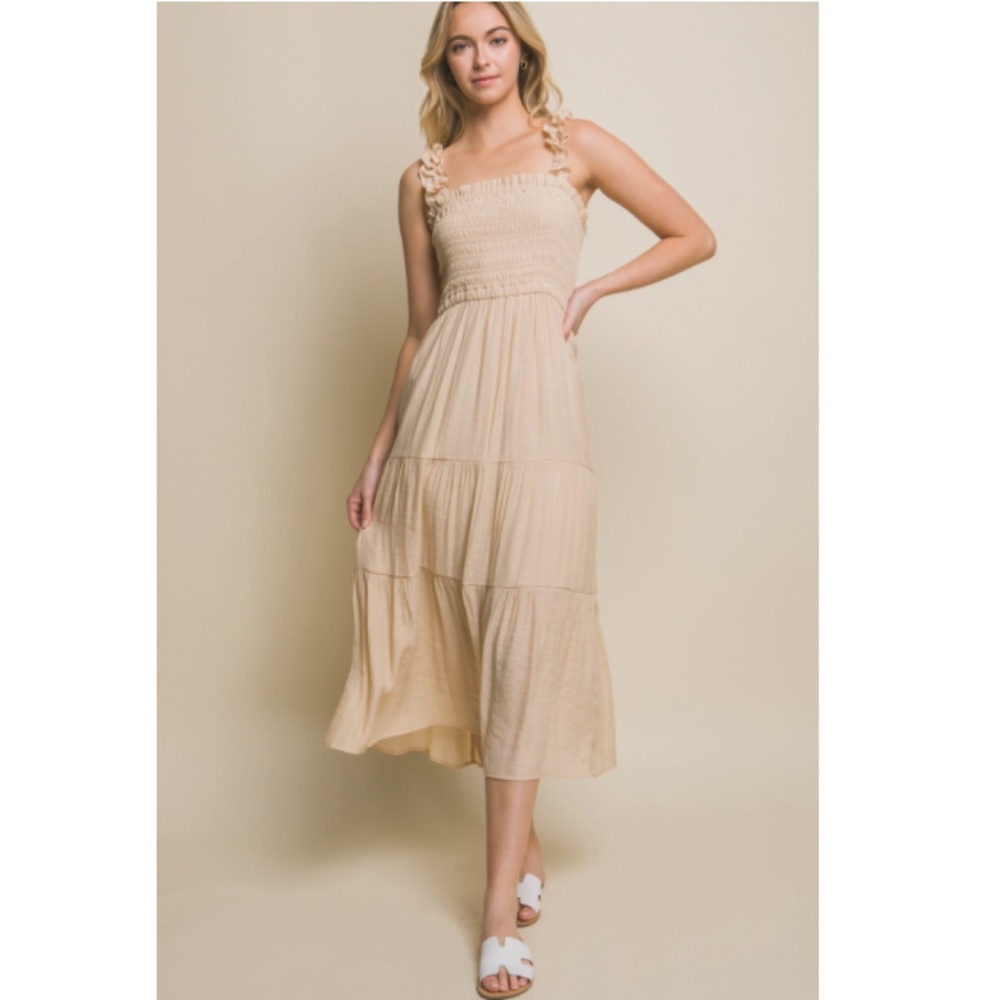 "The Rosina" Beige Smocked Tiered Maxi Dress